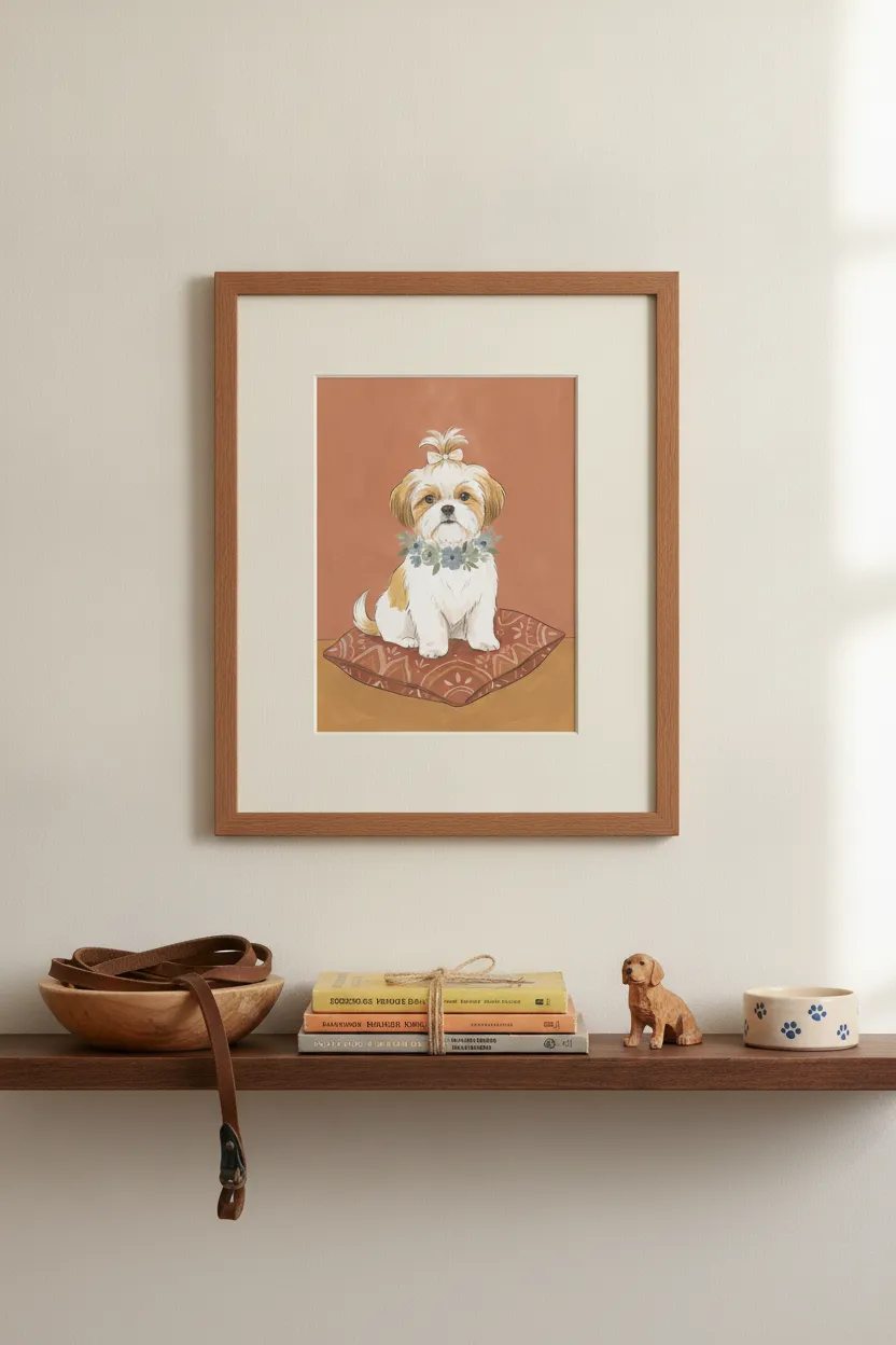 Shih Tzu Print with Floral Collar