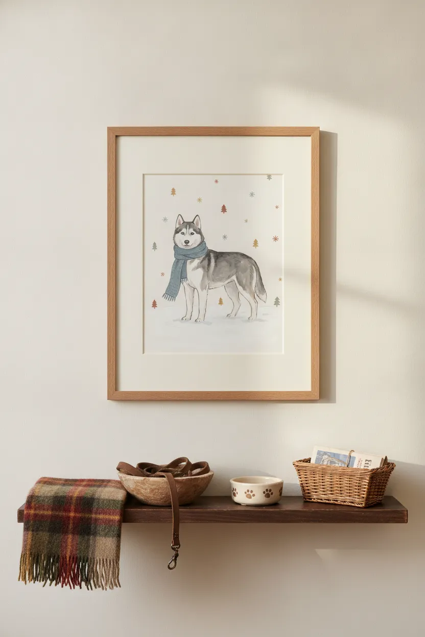 Husky in Scarf Print