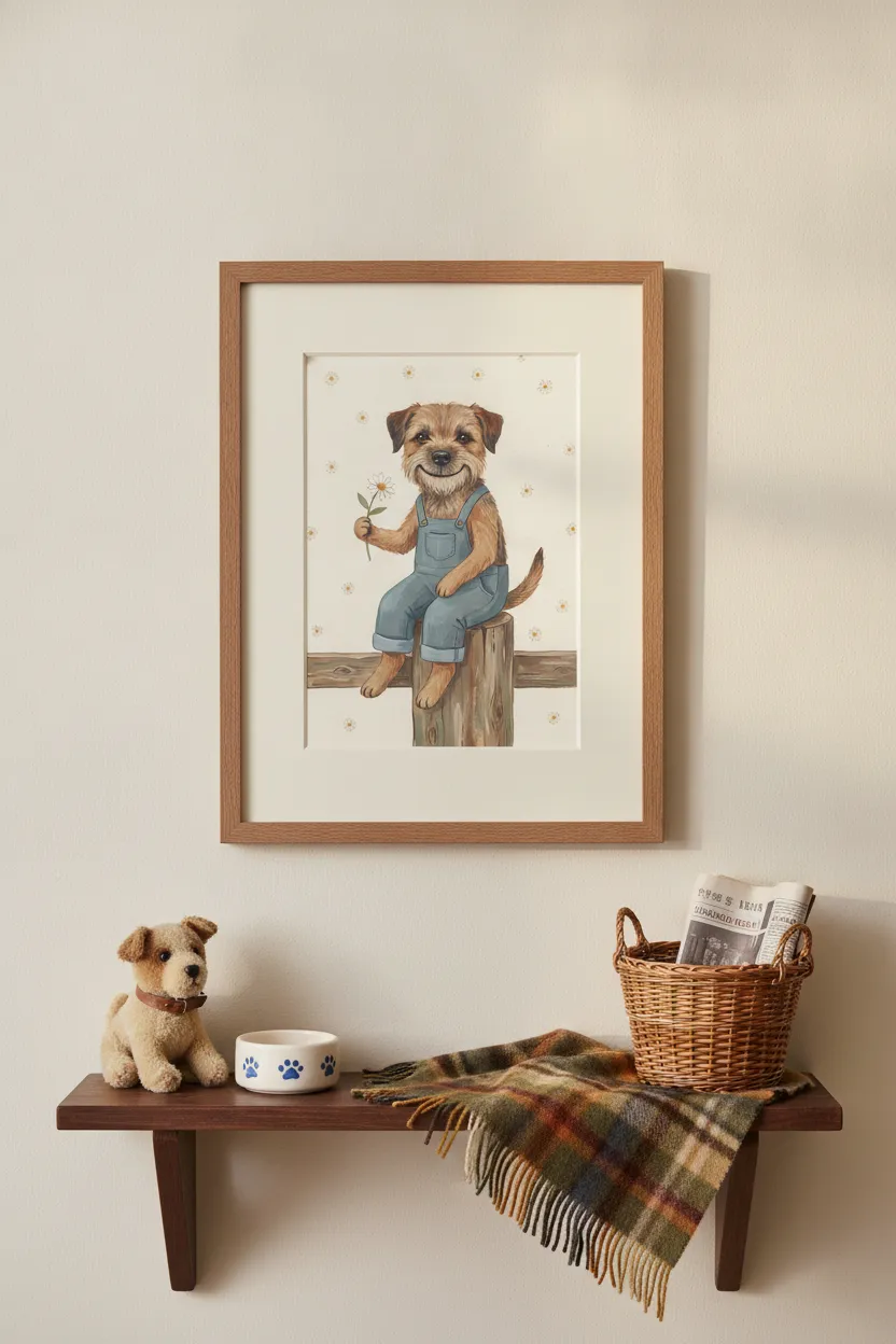Border Terrier in Dungarees Print