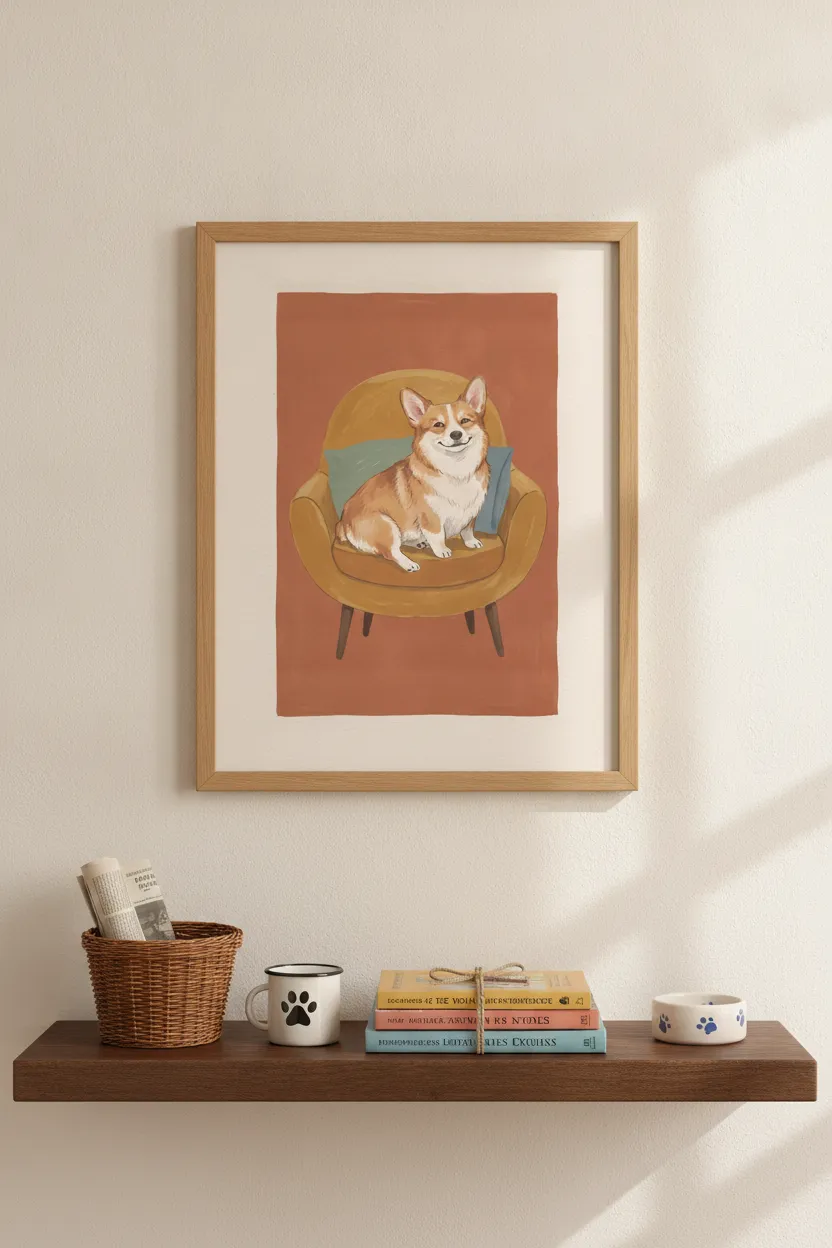 Corgi on Yellow Armchair Print