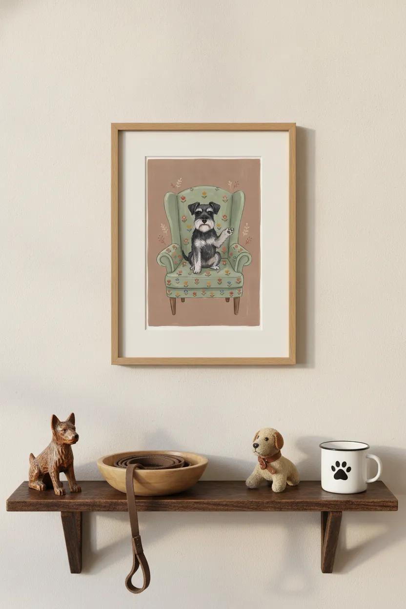 Schnauzer on Floral Armchair Print