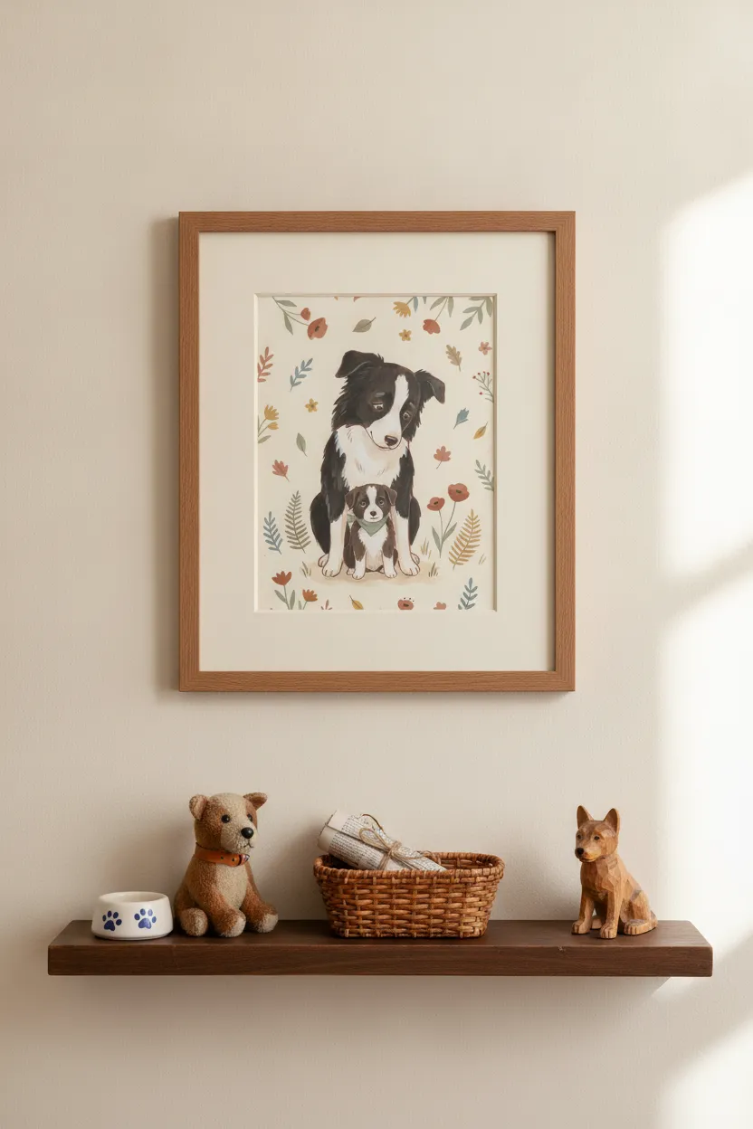 Border Collie Mom and Puppy Print