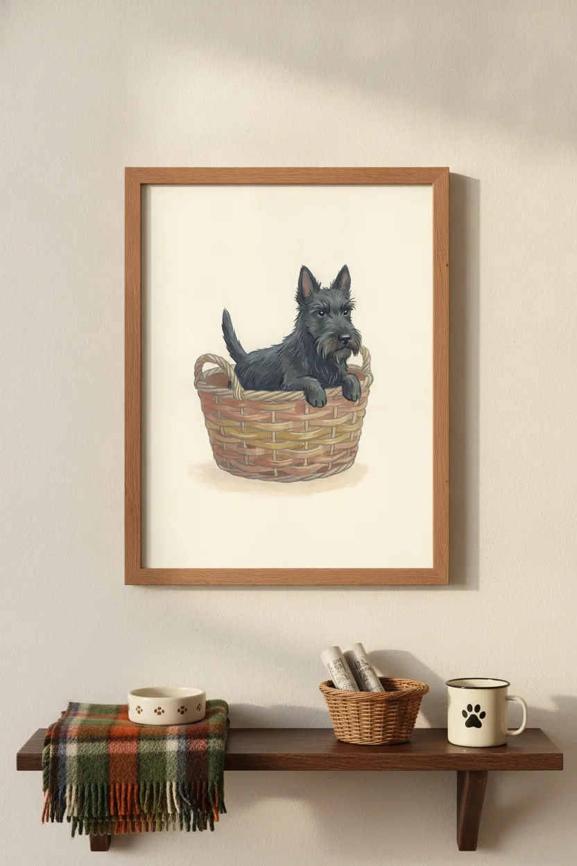 Scottie Dog in Basket Print