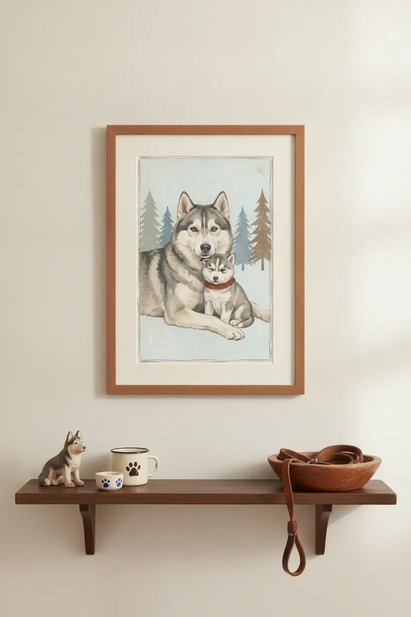 Husky Mama and Puppy Print