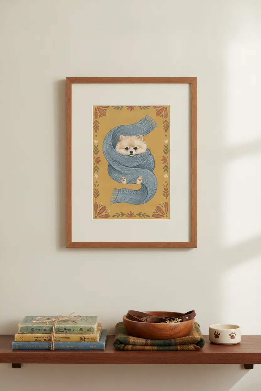 Cozy Pomeranian in Blue Scarf Print