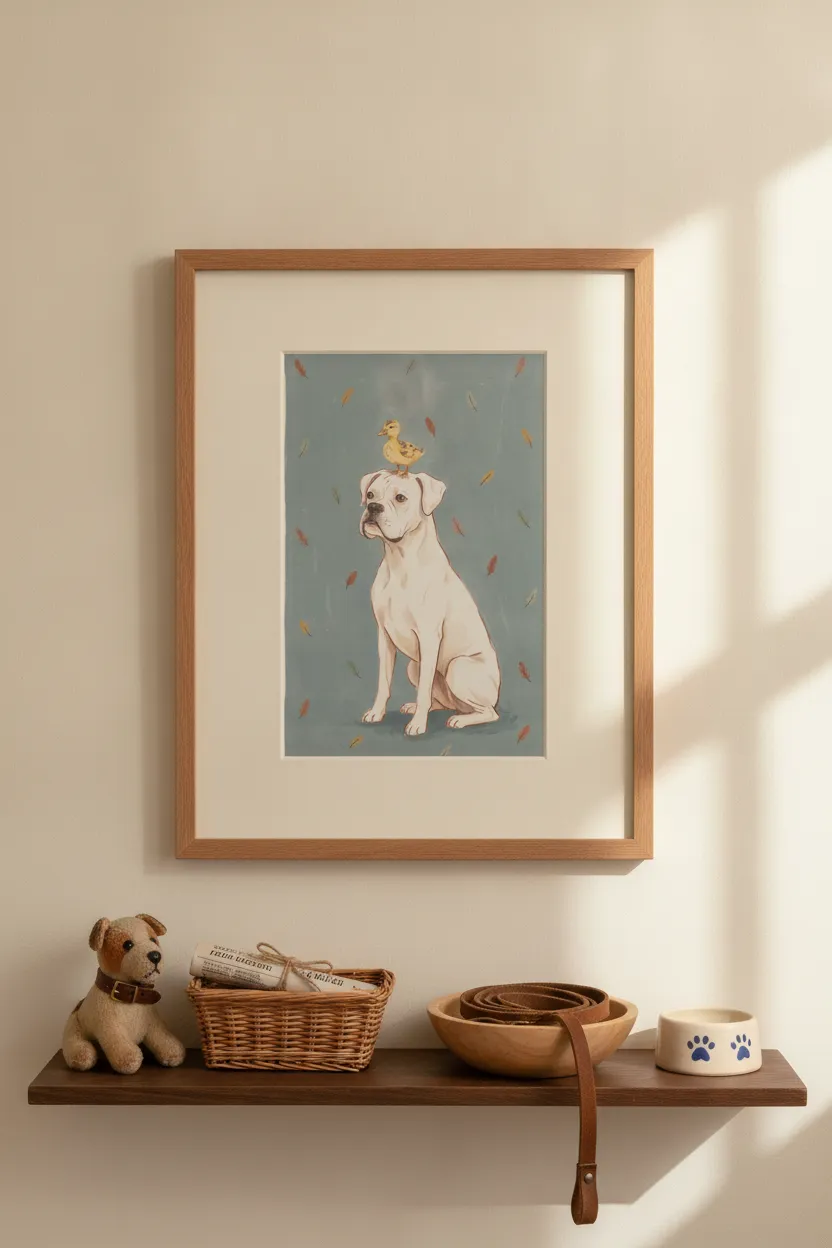 Boxer Dog & Duckling Print
