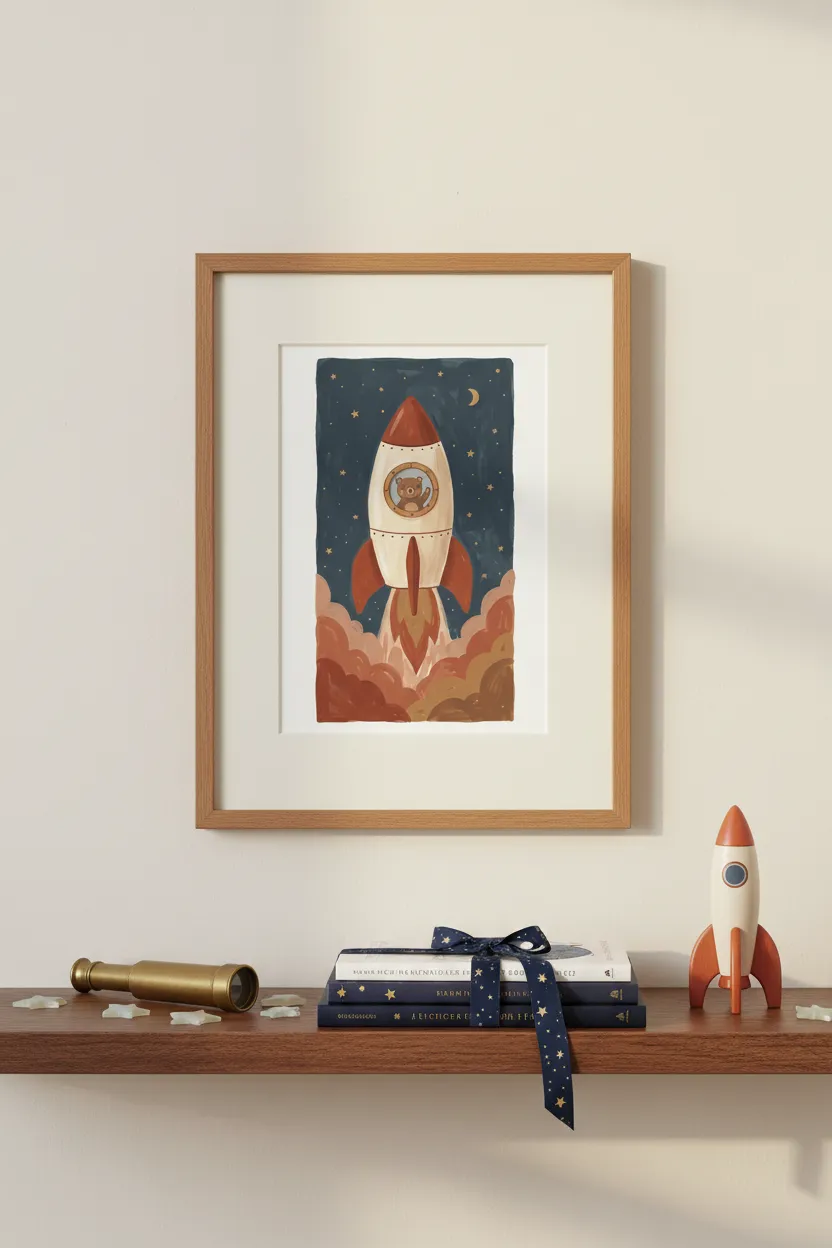 Bear Astronaut Rocket Print