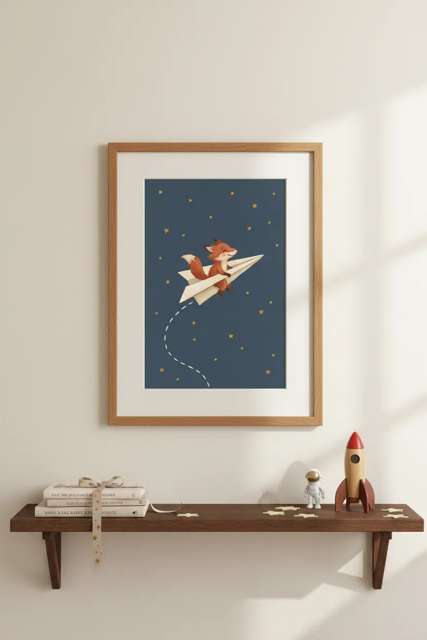 Fox on Paper Airplane Print