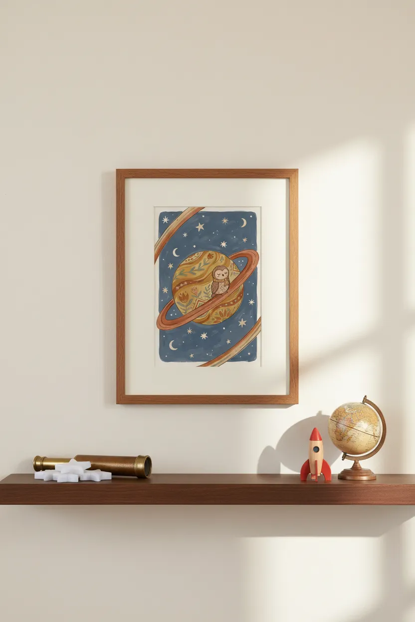 Sleepy Owl on Saturn Print
