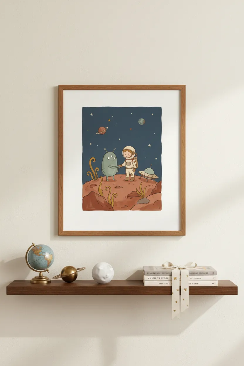 Astronaut and Alien Handshake Print
