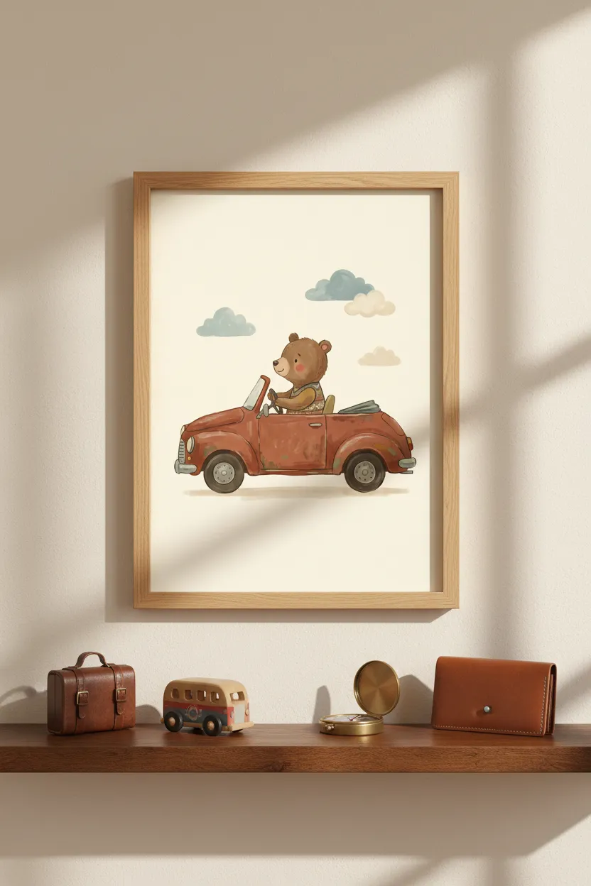 Bear Driving Red Car Print
