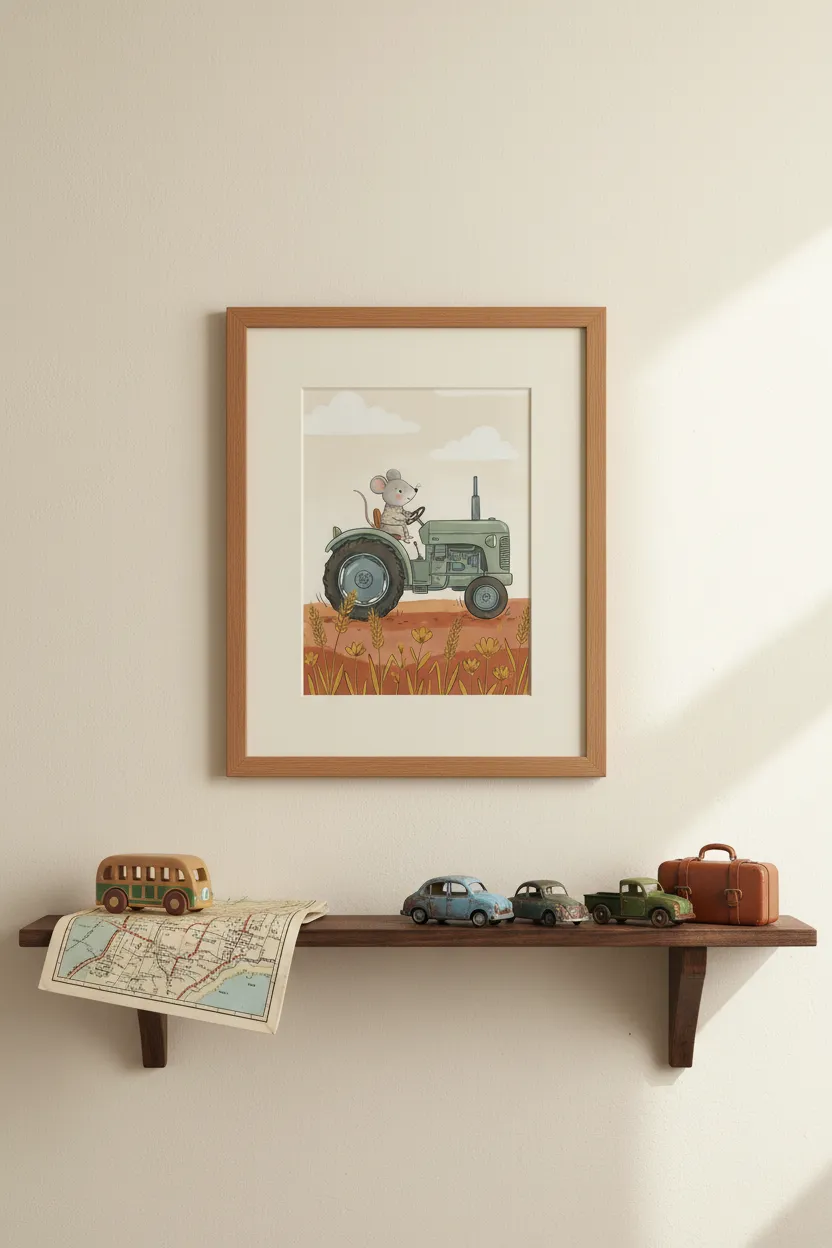Mouse on Green Tractor Print