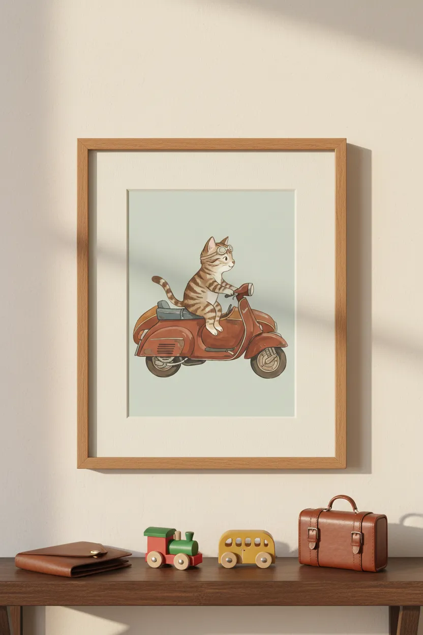 Tabby Cat on Red Scooter Print