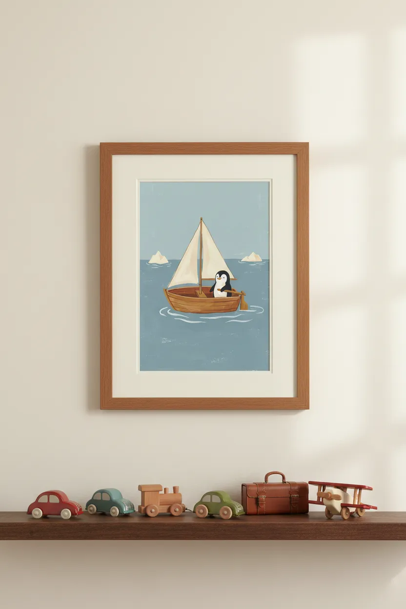 Penguin Sailing Boat Print