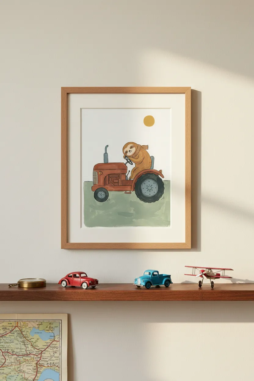 Sloth on Red Tractor Print
