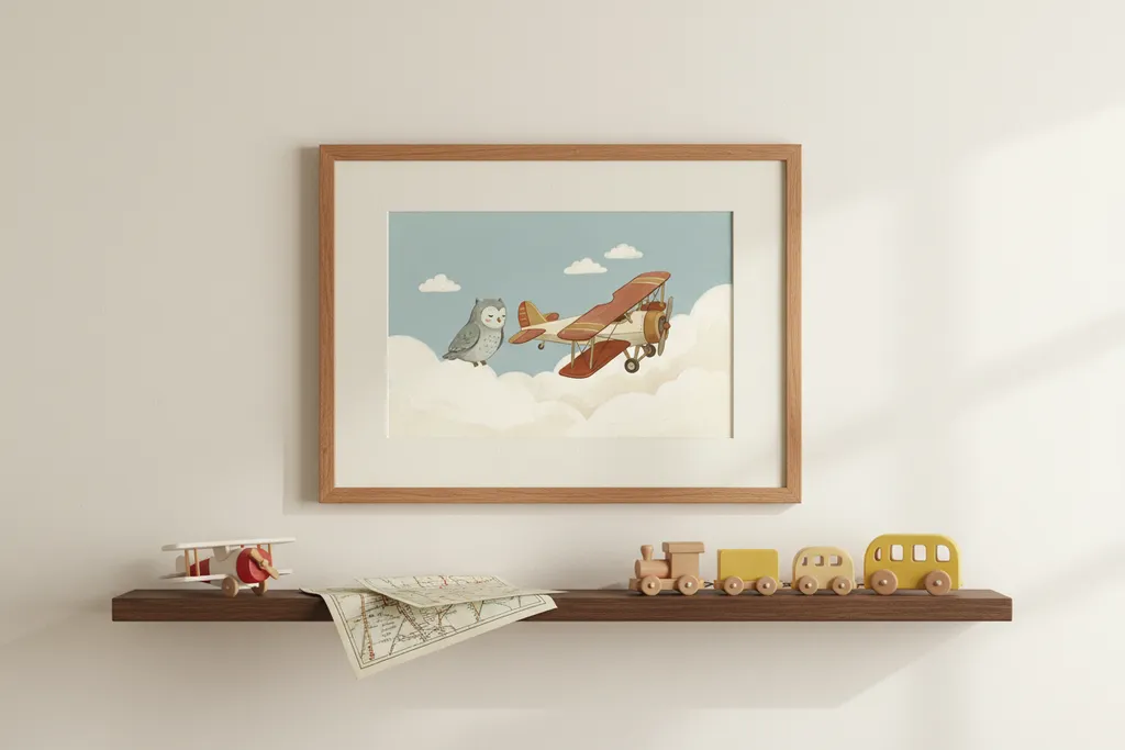 Owl & Vintage Biplane Print