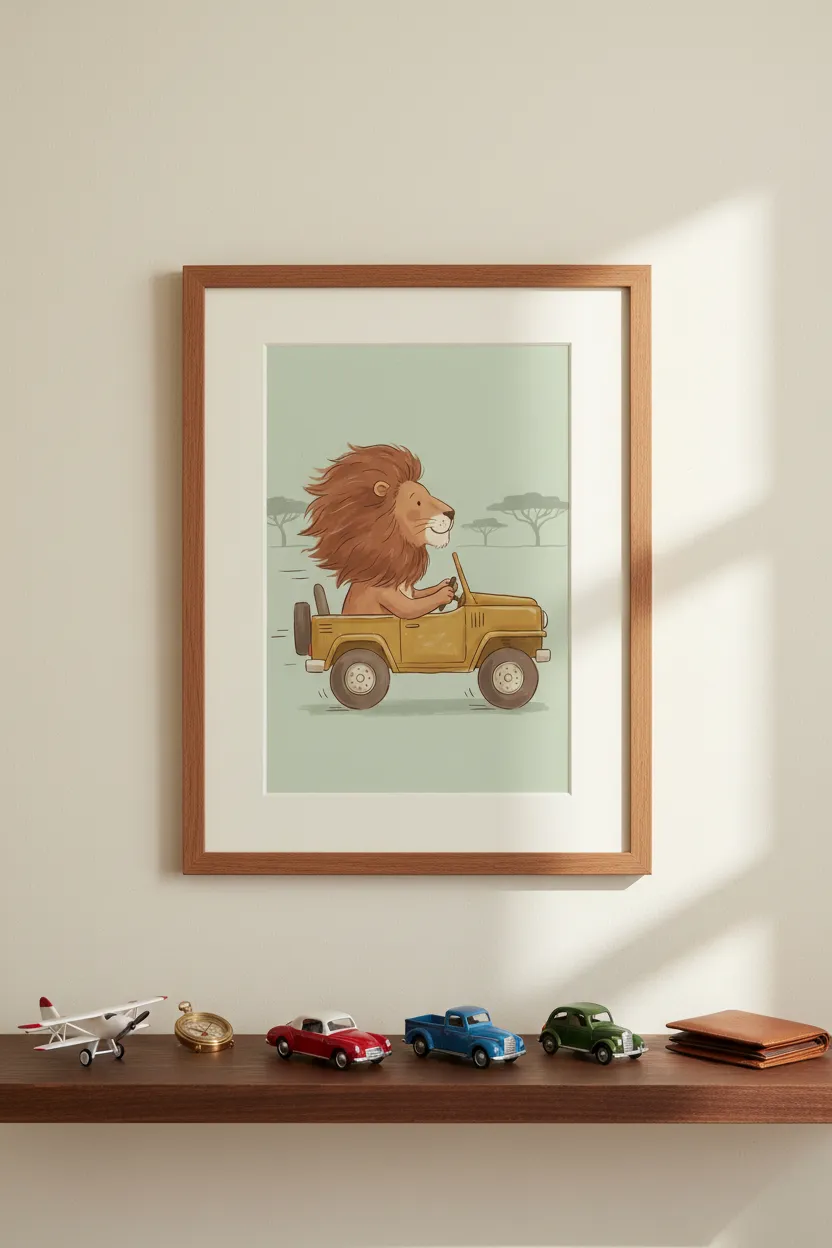 Lion Driving Safari Car Print