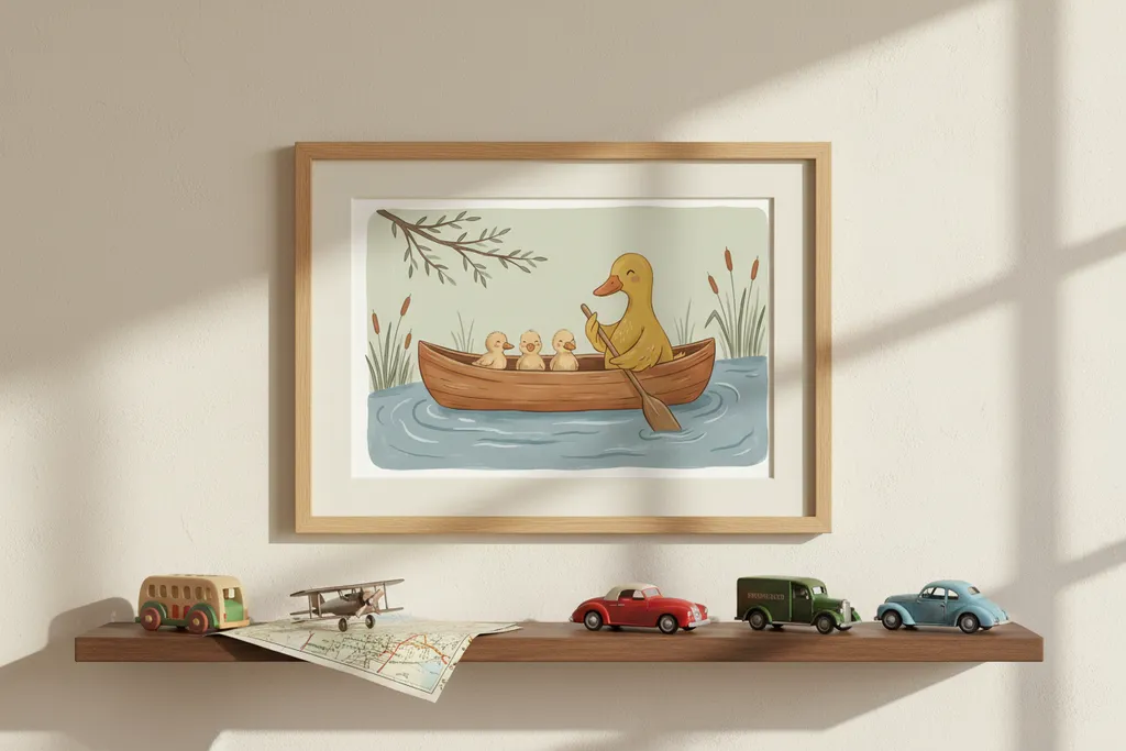 Mama Duck and Ducklings Canoe Print