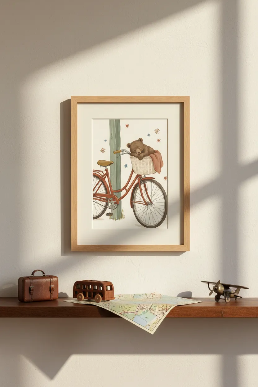 Sleepy Bear on Bicycle Print