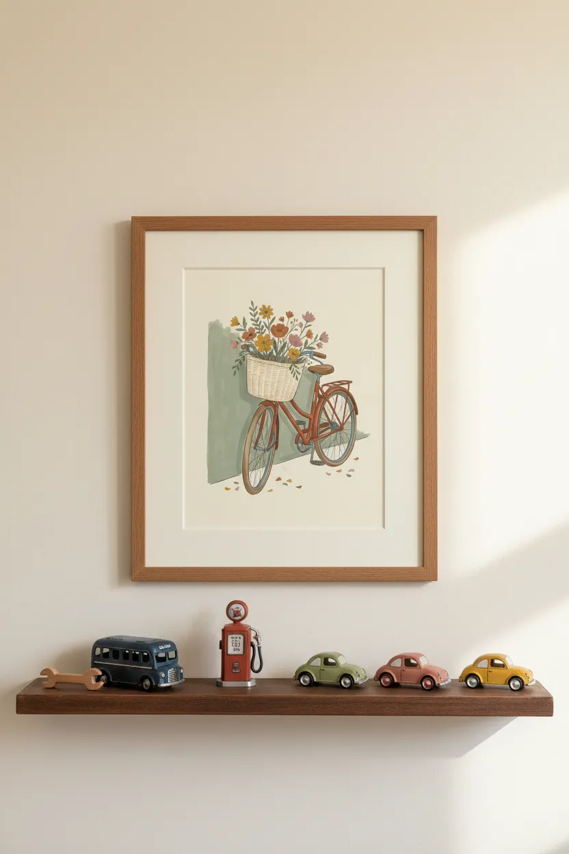 Vintage Bicycle with Flower Basket Print