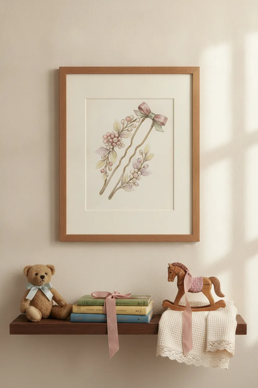 Pearl Hairpin & Bow Print
