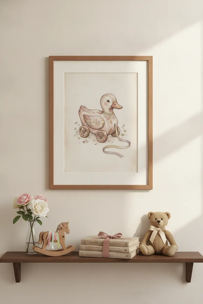 Vintage Pull Along Duck Print