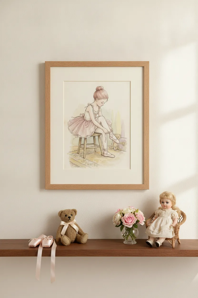 Ballerina Tying Slipper Print
