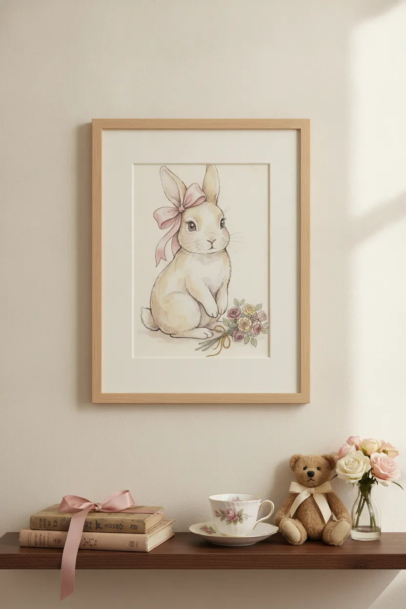 Bunny with Pink Bow Print