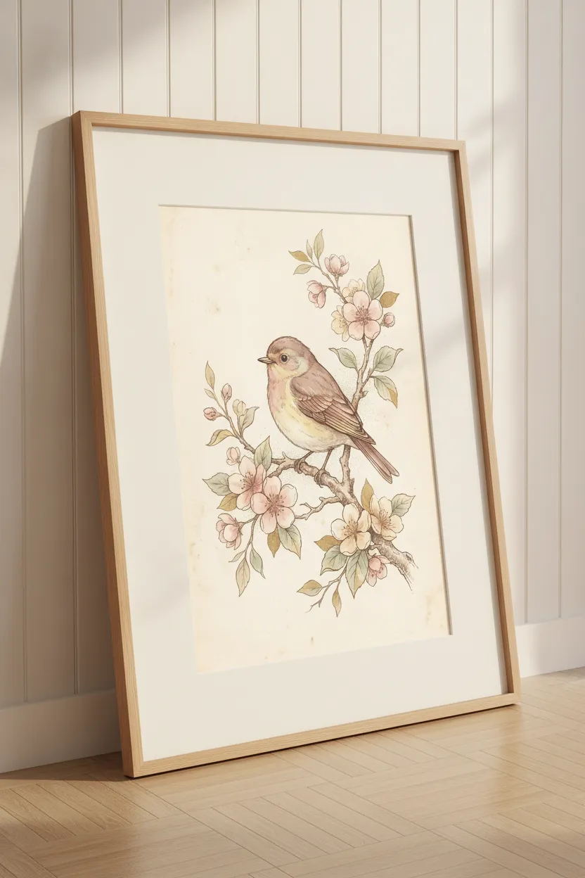 Vintage Songbird Blossom Print