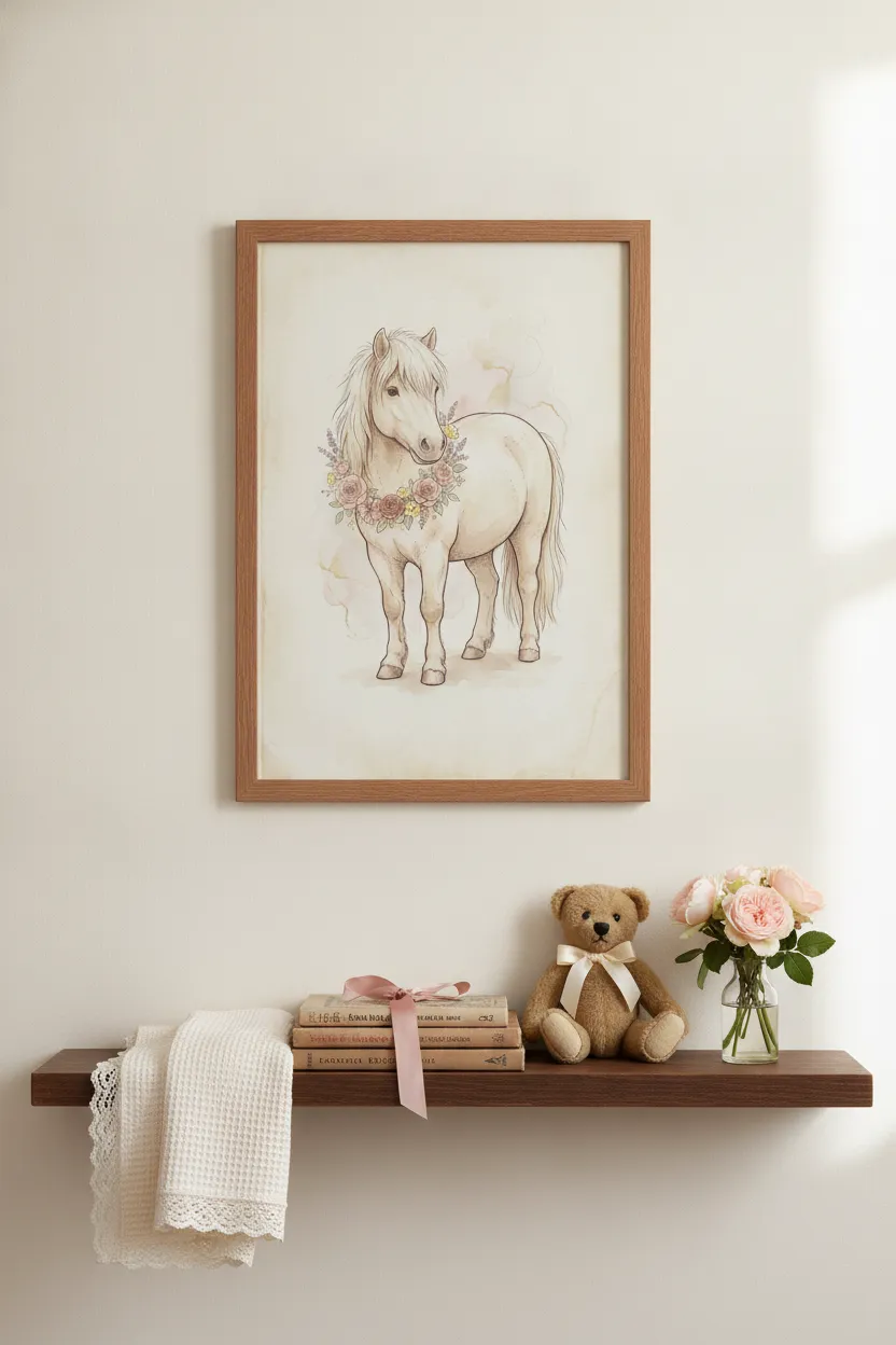 Pony with Floral Garland Print