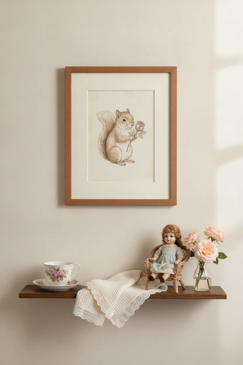 Squirrel with Rosebud Print