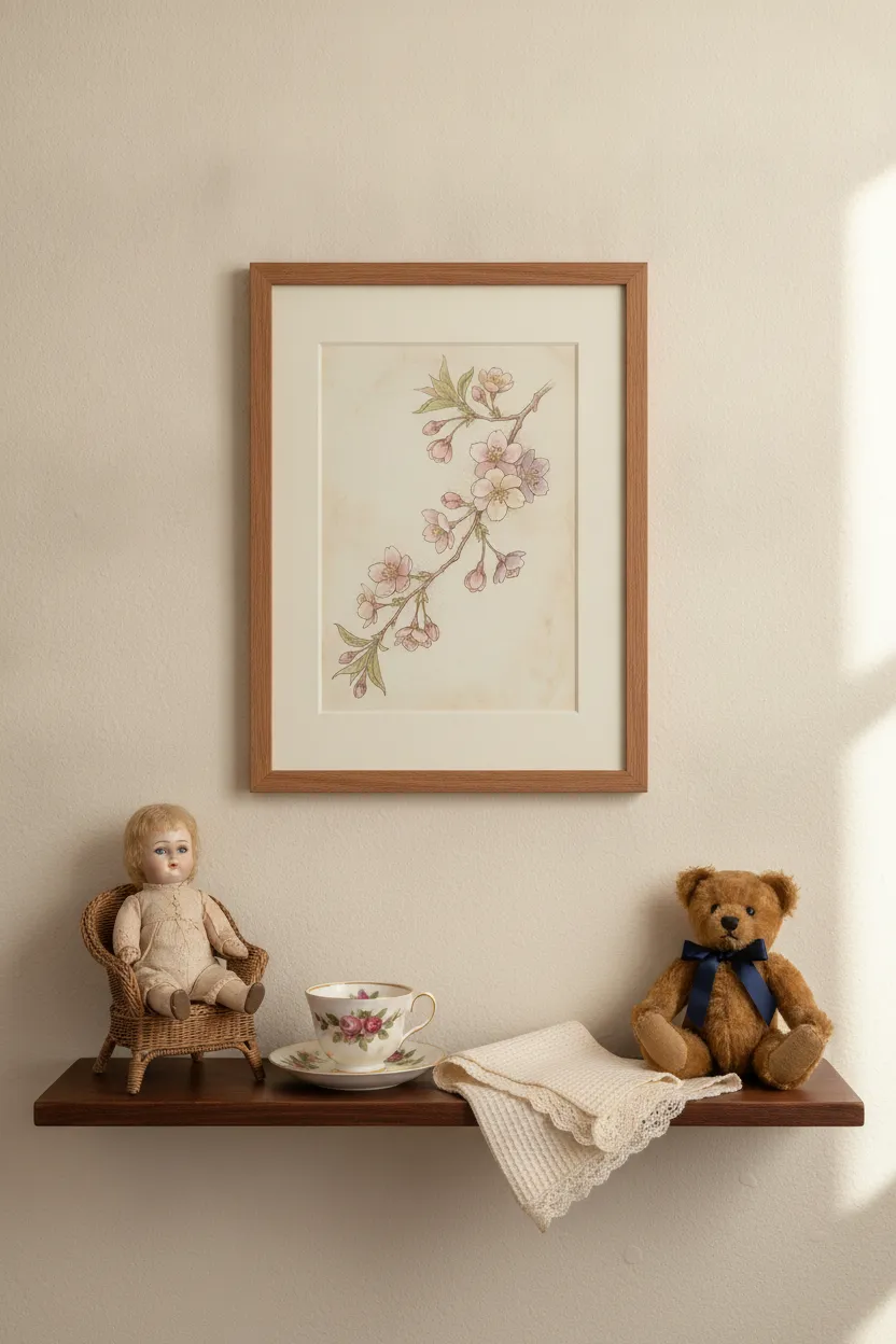 Vintage Cherry Blossom Branch Print