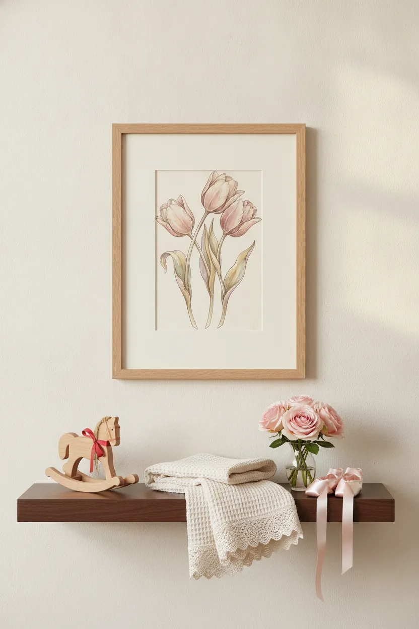 Vintage Pink Tulip Print