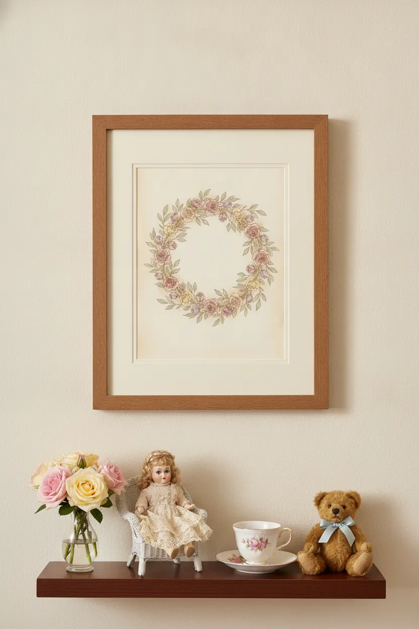 Vintage Rose Wreath Print