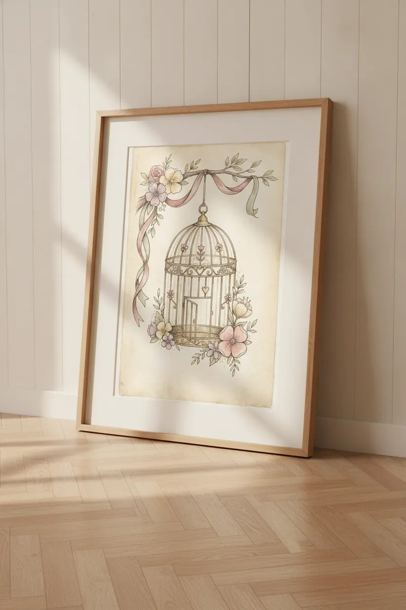 Vintage Floral Birdcage Print