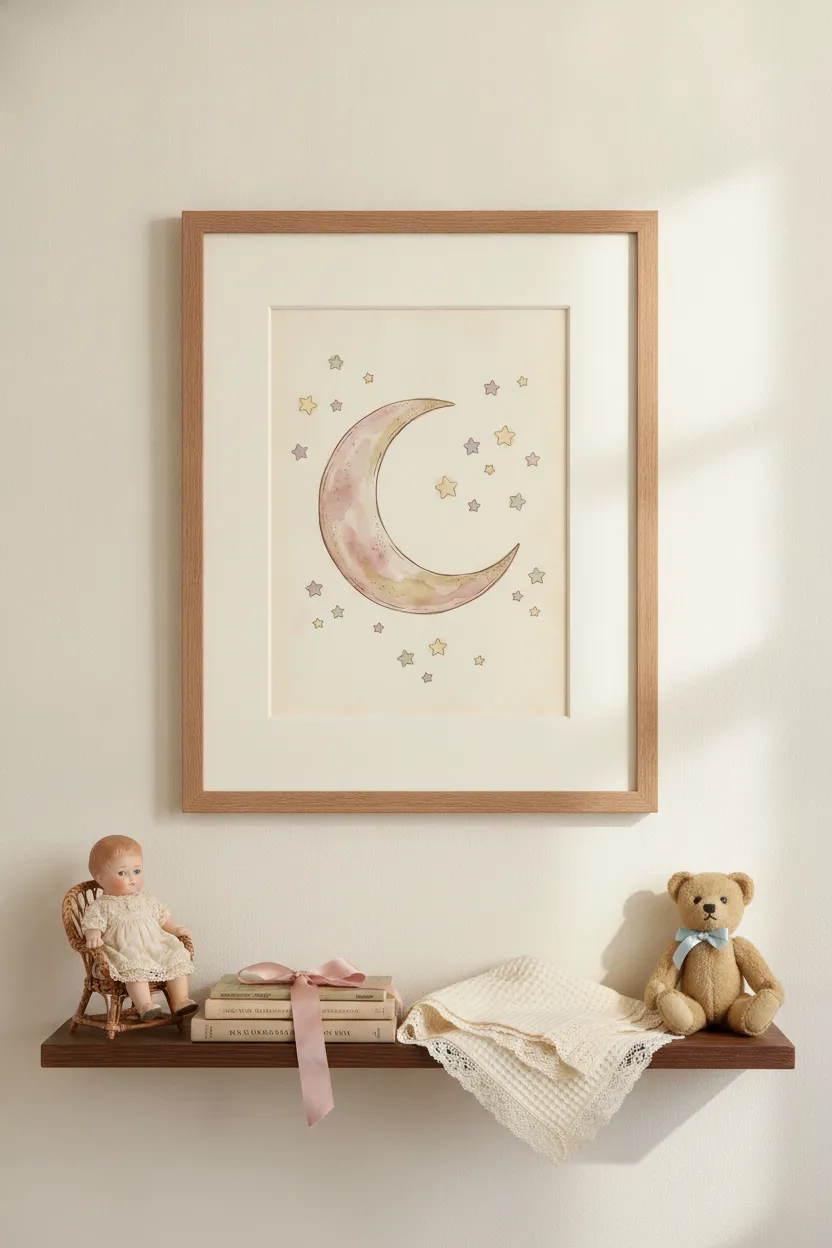 Crescent Moon and Stars Print
