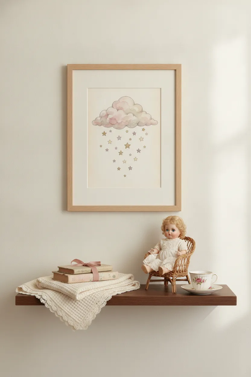 Watercolor Cloud & Stars Print