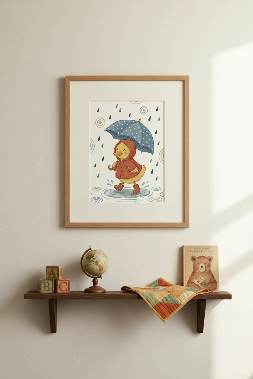 Duckling in Red Raincoat Print