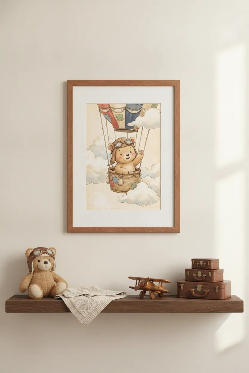 Aviator Bear Hot Air Balloon Print