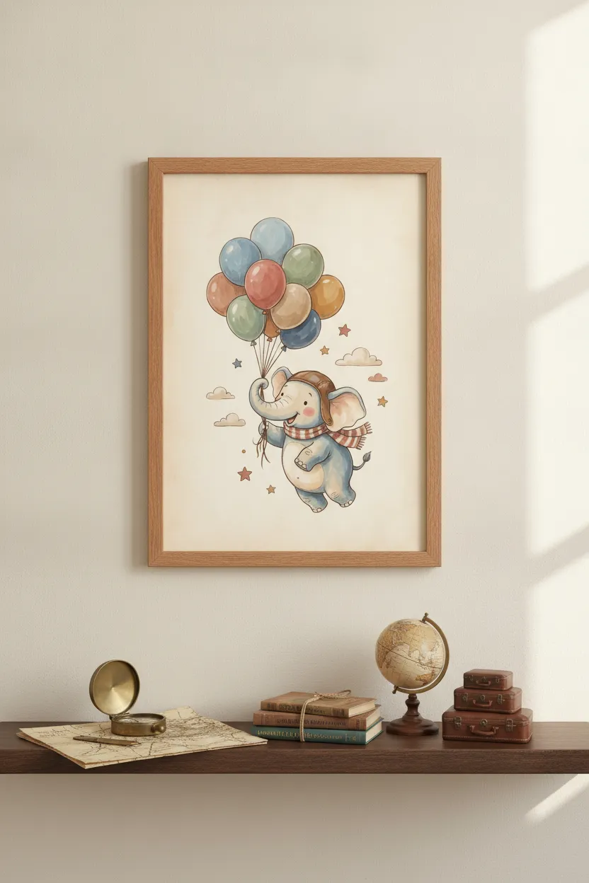 Elephant with Balloons Print