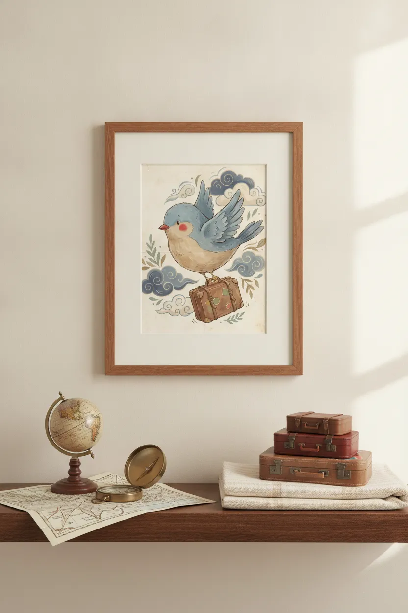 Bluebird with Suitcase Print
