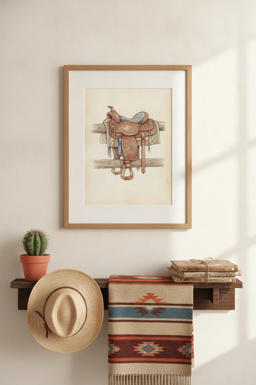 Tooled Western Saddle Print