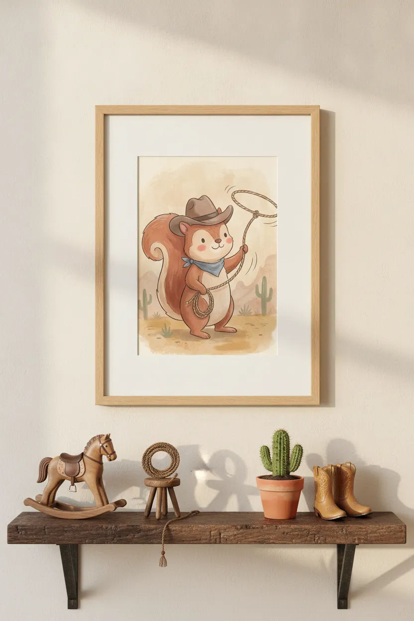 Cowboy Squirrel Lasso Print