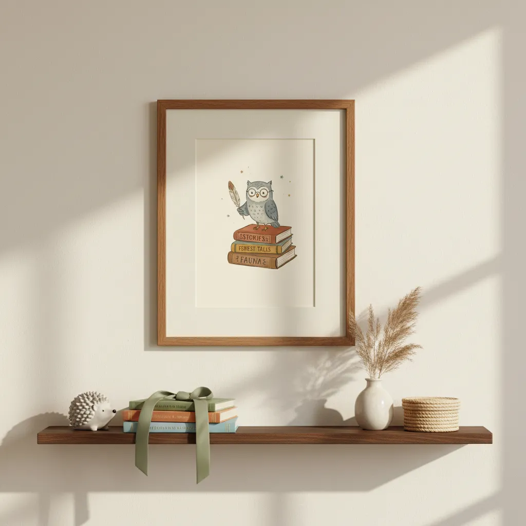Wise Owl with Books Print