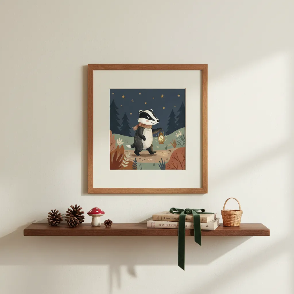 Badger with Lantern Print