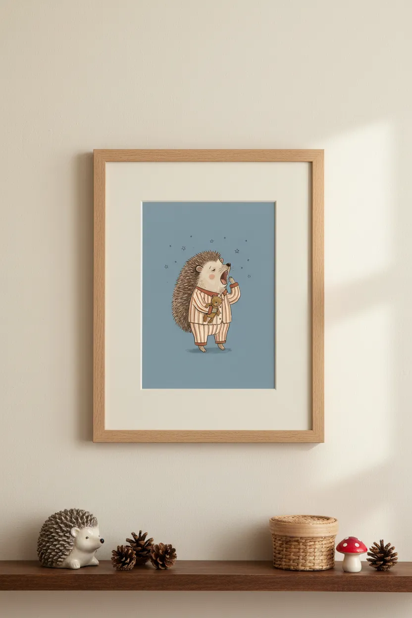 Yawning Hedgehog in Pajamas Print