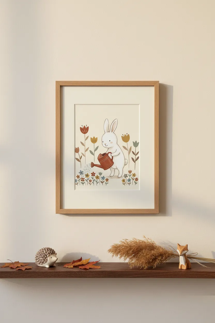 Bunny Watering Flowers Print