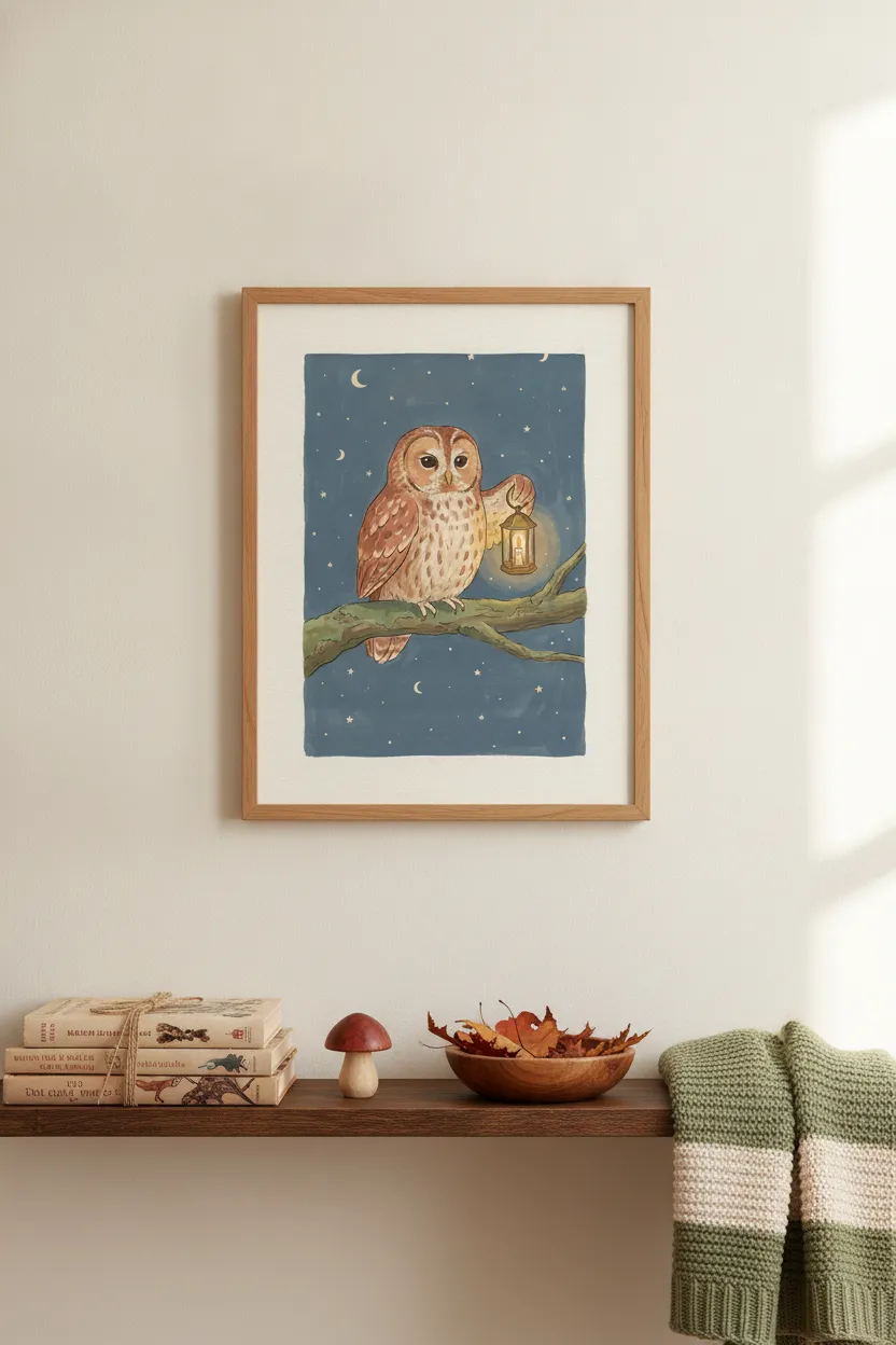 Owl with Lantern Print