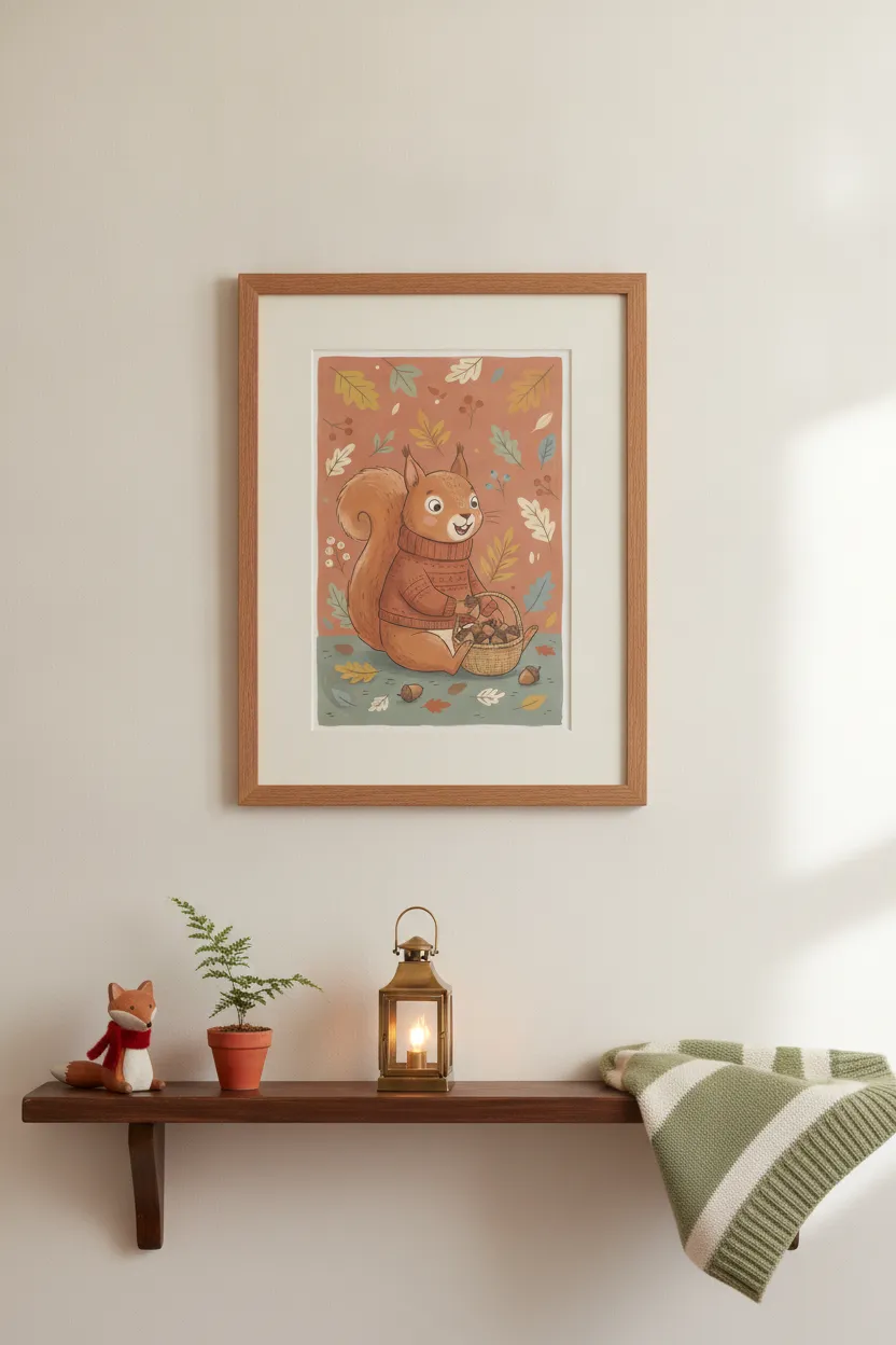Squirrel with Acorn Basket Print