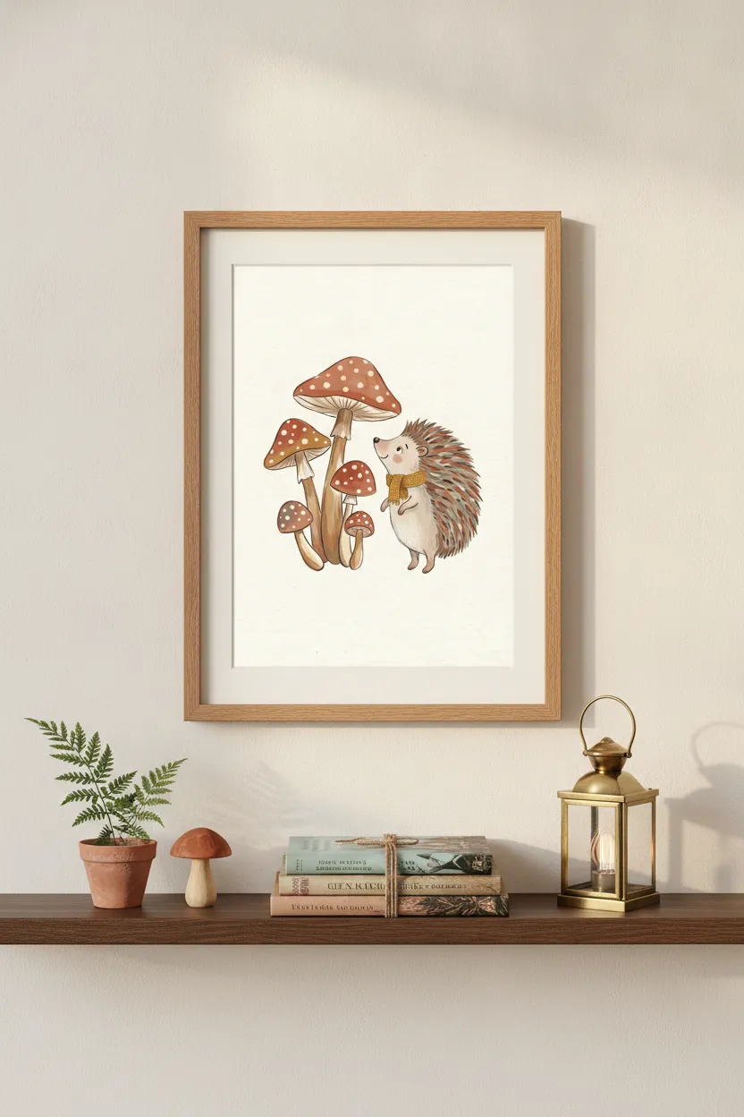 Hedgehog and Mushrooms Print